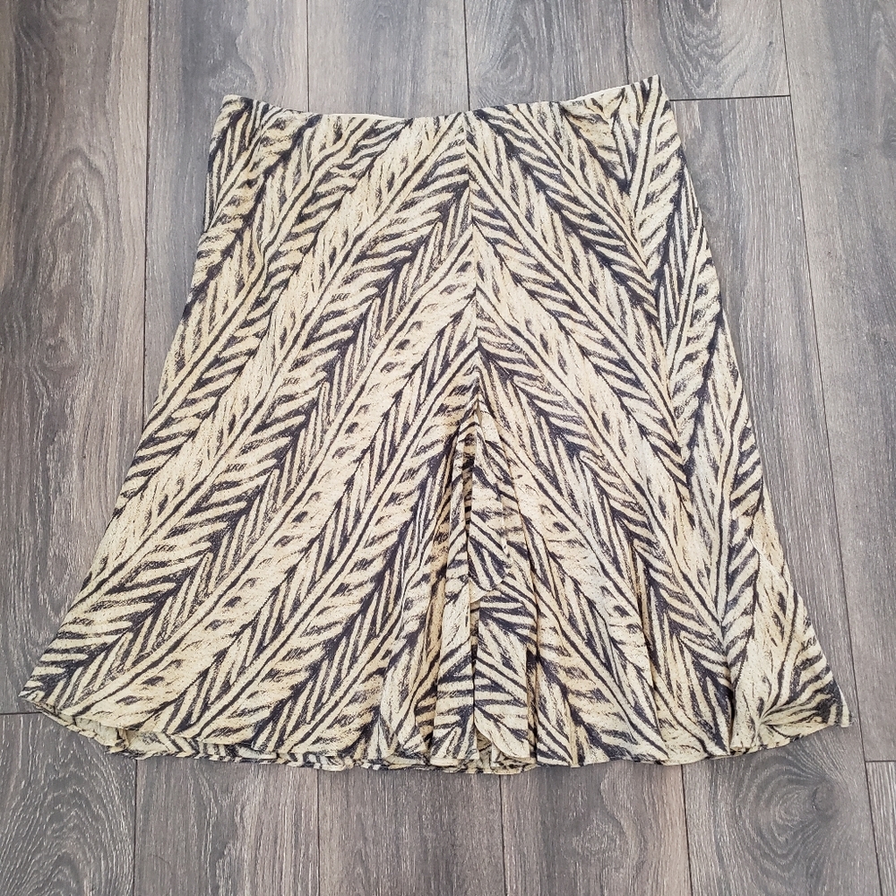 Ralph Lauren Black and Beige Safari Print Skirt Silk Linen Blend Womens Size 3X